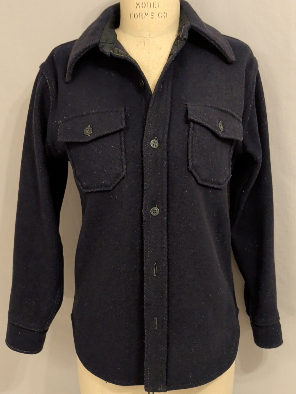 Vintage 40s 50s Navy Blue Heavy Wool Shirt Jacket Unisex See Measurements